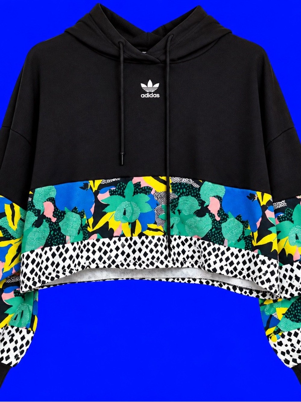 adidas Black Cropped Hoodie with Multicolor Floral Band